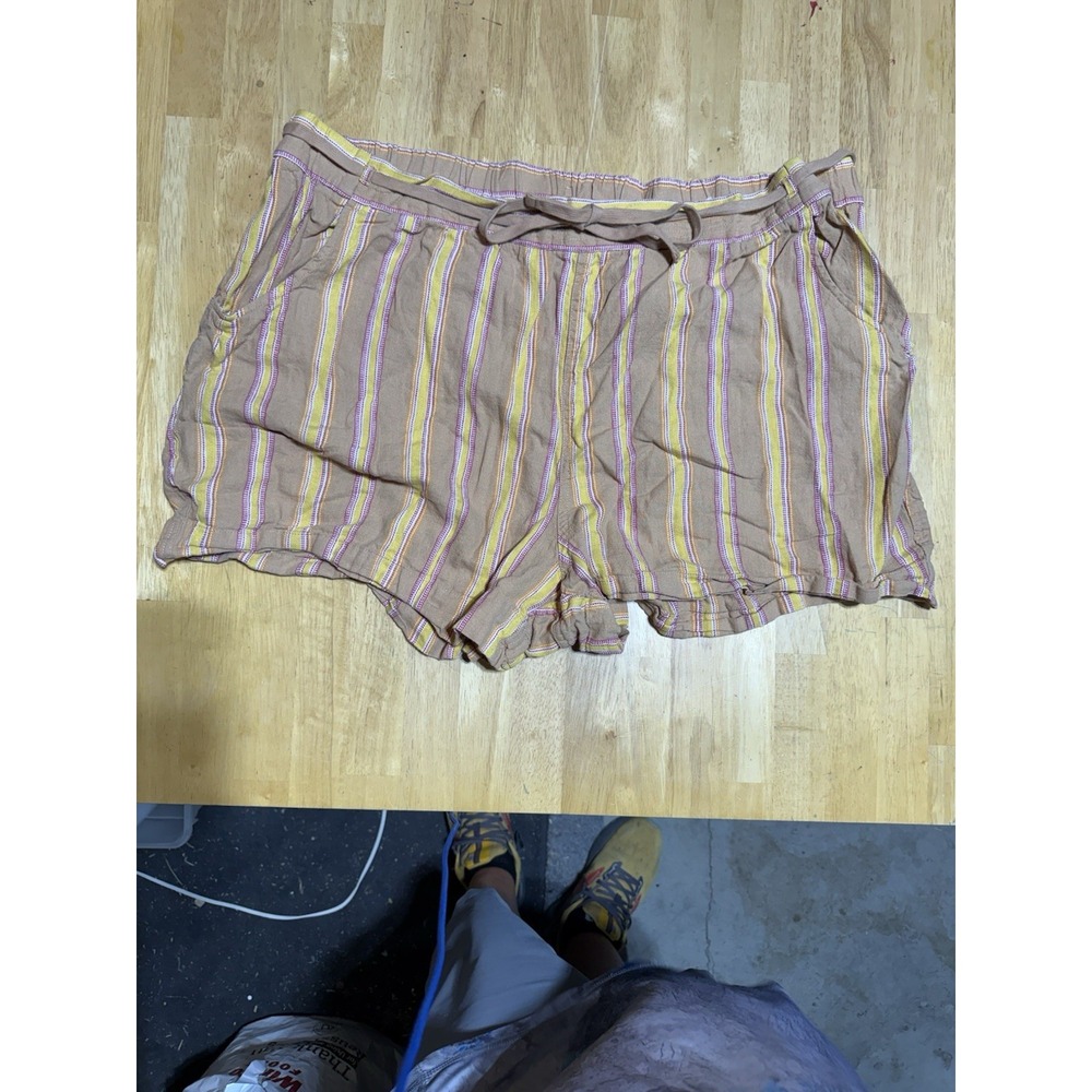 Lane Bryant Shorts 26/28 Linen Cotton Striped Drawstring Plus Size Boho Beach